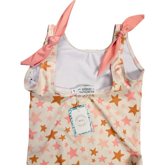 Girls Size 6 One-Piece Swimsuit – Star Print – Pink & Orange - Picture 3 of 10